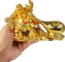 Laughing Buddha with Money Ingot for Health , Wealth and Good Luck Decorative Showpiece - 11 Cm-thumb2