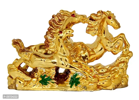 Golden Three Running Horses For Victory Decorative Showpiece - 10 cm-thumb0