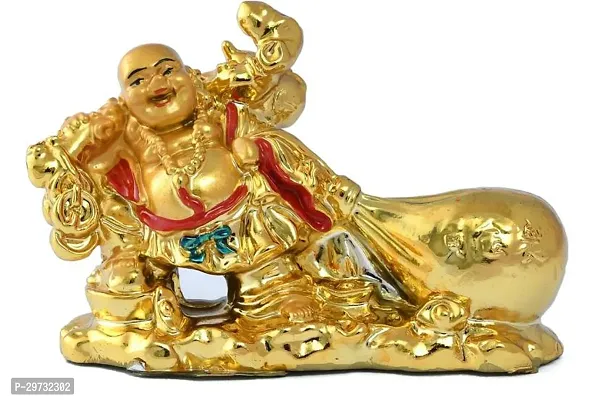 Laughing Buddha with Money Ingot for Health , Wealth and Good Luck Decorative Showpiece - 8 Cm-thumb0