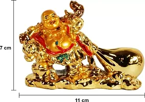 Laughing Buddha with Money Ingot for Health , Wealth and Good Luck Decorative Showpiece - 8 Cm-thumb4