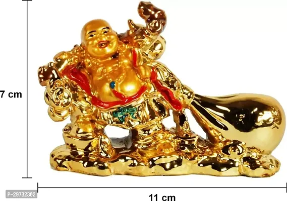 Laughing Buddha with Money Ingot for Health , Wealth and Good Luck Decorative Showpiece - 8 Cm-thumb5