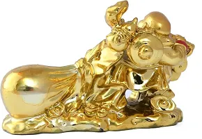 Laughing Buddha with Money Ingot for Health , Wealth and Good Luck Decorative Showpiece - 8 Cm-thumb2