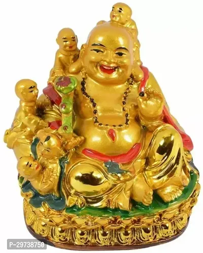 Laughing Buddha with 5 Children for Health , Wealth, Happiness  Good Luck Decorative Showpiece - 7 Cm-thumb0