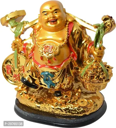 Laughing Buddha Holding Wealth Coin and Ingots for Attracting Money Prosperity Financial Luck Decorative Showpiece-thumb0