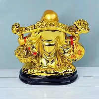 Laughing Buddha Holding Wealth Coin and Ingots for Attracting Money Prosperity Financial Luck Decorative Showpiece-thumb1