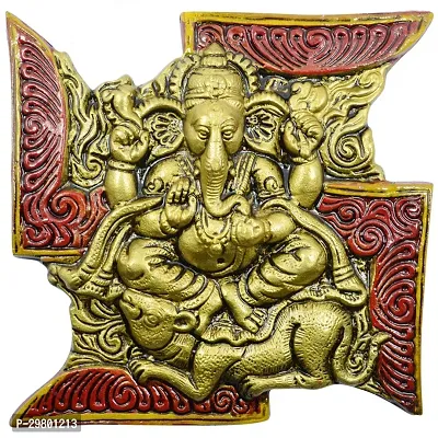 Metal Swastik Ganesh Home Wall Hanging for Prosperity Decorative Showpiece - 16 cm