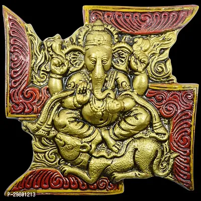 Metal Swastik Ganesh Home Wall Hanging for Prosperity Decorative Showpiece - 16 cm-thumb3