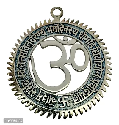 Metal Om Symbol with Gayatri Mantra Surround Home Wall Hanging for Prosperity Decorative Showpiece-thumb2