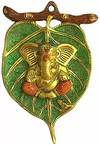 New Design Lord Ganesha on Pipal Leaf Wall Hanging Decorative Showpiece - 20 Cm-thumb1