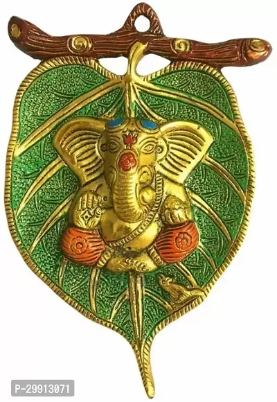 New Design Lord Ganesha on Pipal Leaf Wall Hanging Decorative Showpiece - 20 Cm-thumb2