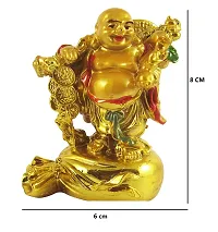 Three Coin Chain with Potli Laughing Buddha for Money, Success Decorative Showpiece - 8 Cm-thumb2