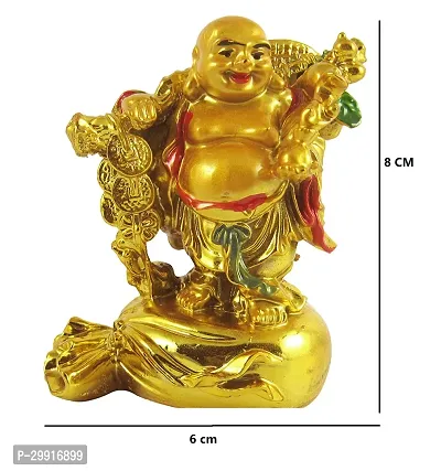 Three Coin Chain with Potli Laughing Buddha for Money, Success Decorative Showpiece - 8 Cm-thumb3