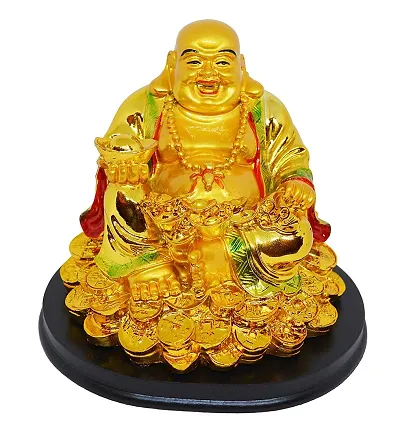 RIPE INDIA ? Porcelain Feng Shui Laughing Buddha (Gold, 13 cm)