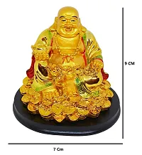 Laughing Buddha Sitting on Luck Coins and Carrying Ingot  Potli Decorative Showpiece - 9 Cm-thumb2