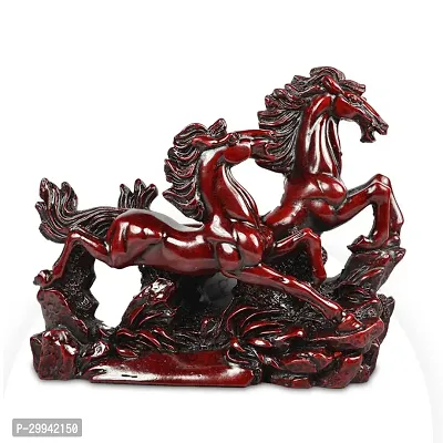 Vastu Fengshui Two Red/Cherry Running Horses, For Victory Horses - 9 cm  (Polyresin, Red)