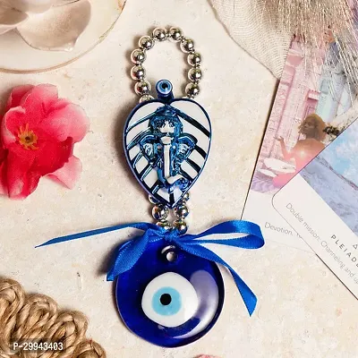 Vastu Fengshui Evil Eye Ganesh Ji On Leaf with Blue Pendant Hanging Ornament - 15 cm-thumb0