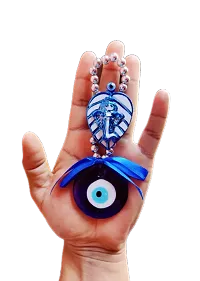 Vastu Fengshui Evil Eye Ganesh Ji On Leaf with Blue Pendant Hanging Ornament - 15 cm-thumb1