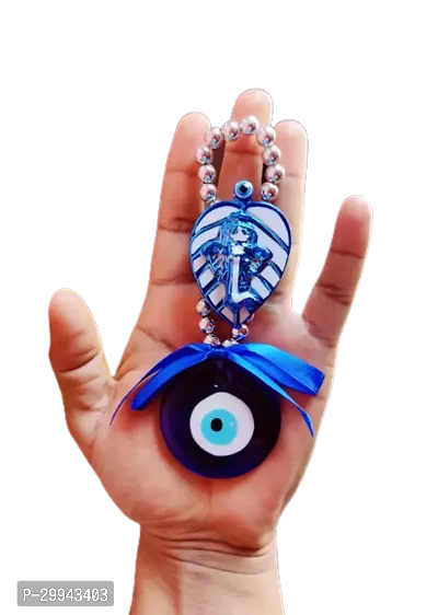 Vastu Fengshui Evil Eye Ganesh Ji On Leaf with Blue Pendant Hanging Ornament - 15 cm-thumb2