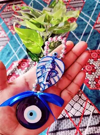 Vastu Fengshui Evil Eye Ganesh Ji On Leaf with Blue Pendant Hanging Ornament - 15 cm-thumb2