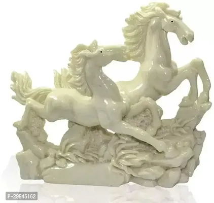 FengShui Victory Two Running Horses For Positive Energy, Good Luck  Prosperity - 6 cm  (Resin, White)