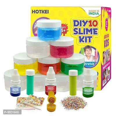 HOTKEI (10 Slime kit) Multicolor Fruit Scented DIY Magic Toy Slimy Slime Clay Gel Jelly Putty Set kit Toys for Boys Girls Kids Slime with Glitter| Charms | Beads Set