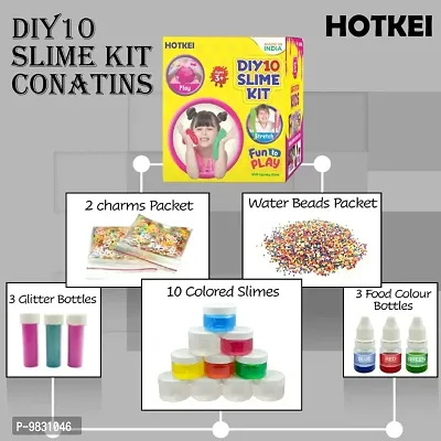 HOTKEI (10 Slime kit) Multicolor Fruit Scented DIY Magic Toy Slimy Slime Clay Gel Jelly Putty Set kit Toys for Boys Girls Kids Slime with Glitter| Charms | Beads Set-thumb4