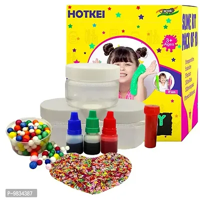 HOTKEI (3 Clear Slime kit) DIY Transparent Scented Slimy Slime Gel Jelly Set Kit Air Dry Magical Crystal Clay Putty Toy Kit for Girls Boys Kids Slime with Glitter| Charms | Star | Beads Set-thumb0
