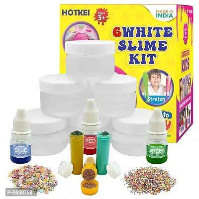HOTKEI (6 Clear Slime kit) DIY Transparent Scented Slimy Slime Gel Jelly Set Kit Air Dry Magical Crystal Clay Putty Toy Kit for Girls Boys Kids Slime with Glitter| Charms | Stars | Colored Balls Set