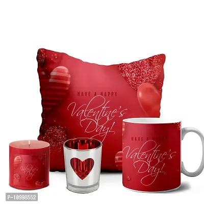 Divine Senses Valentine Combo | Cushion, Mug, Tea Light Holder, Scented Candle | Valentine's Day Gifts for Him/Her