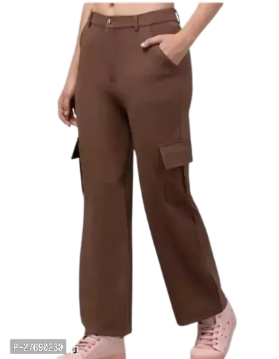 High Rise  Cargo Pants  Slanted Inset pocket  Patch with  Fit  Comfort Fit  Stretchable  Relaxed  Casual and Formal Wear  Trousers  Pant  Brown