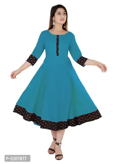 Women's Printed Cotton Anarkali Kurta(Sky Blue)