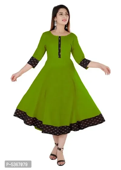 Women's Printed Cotton Anarkali Kurta(Light Green)