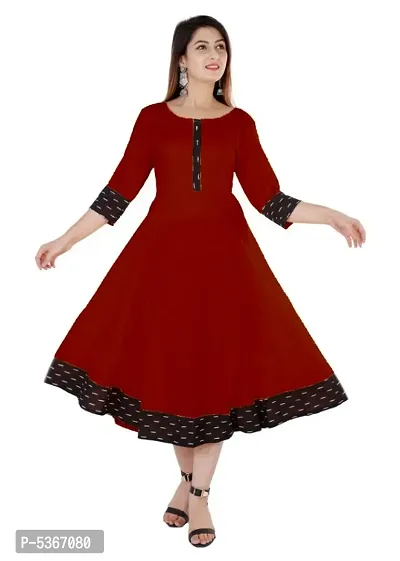 Women's Printed Cotton Anarkali Kurta(Maroon)