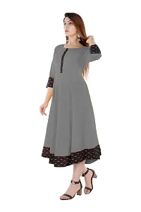 Women's Printed Cotton Anarkali Kurta(Grey)-thumb2