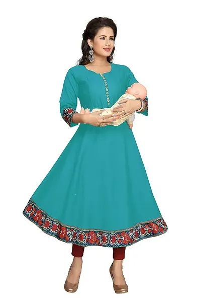 VED CREATION Women's Printed Cotton Anarkali Kurta With Invisible Zip