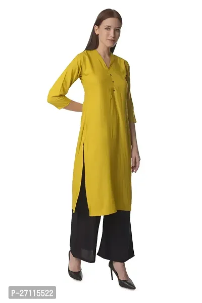 Stylish Yellow Rayon Solid Kurta Bottom Set For Women-thumb2