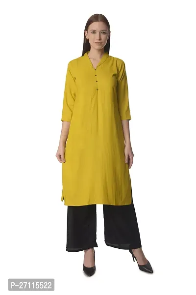 Stylish Yellow Rayon Solid Kurta Bottom Set For Women-thumb0