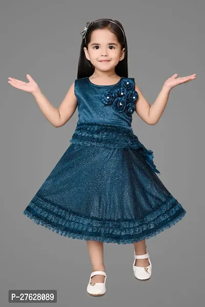 Stylish Turquoise Cotton Embellished Frocks For Girls-thumb0