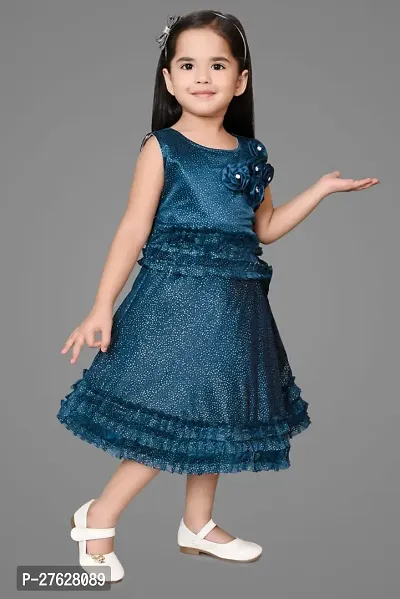 Stylish Turquoise Cotton Embellished Frocks For Girls-thumb4