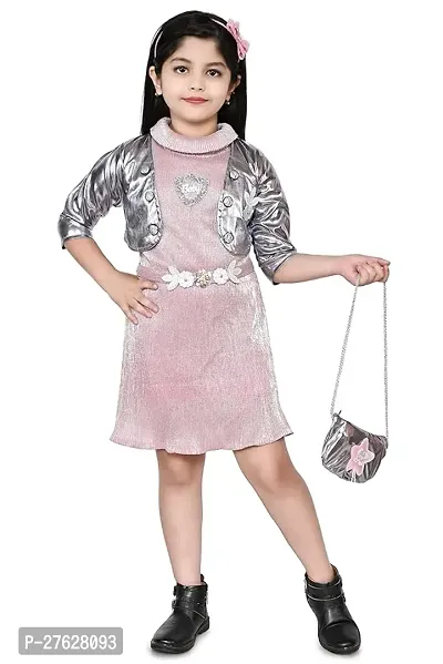 Stylish Pink Cotton Embellished Bodycon Dress For Girls-thumb0