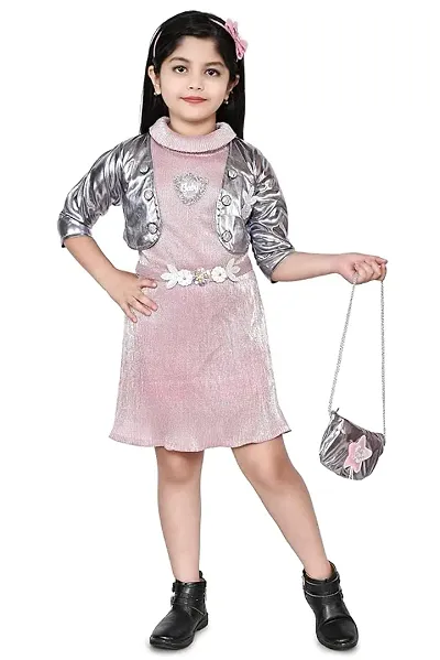 Stylish Pink Cotton Embellished Bodycon Dress For Girls