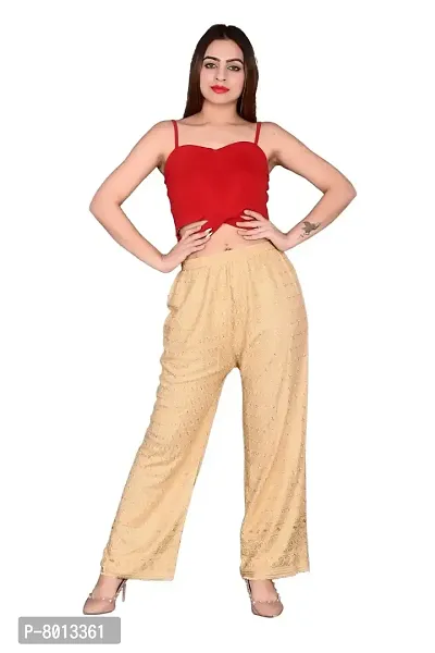 P G Women’s Wear Regular Fit Comfortable Designer Stylish Pure & Soft Flared Loose Fit Elastic Waist Rayon Palazzo Pyjama Free Size (Golden)-thumb0