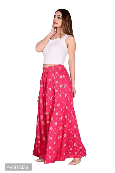 P G Rayon Plazzo Designer Printed Regular Wear Comfortable Loose Flared Palazzo for Girls//Women (Combo) (Red & Pink)-thumb4