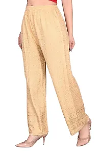 P G Women’s Wear Regular Fit Comfortable Designer Stylish Pure & Soft Flared Loose Fit Elastic Waist Rayon Palazzo Pyjama Free Size (Golden)-thumb3