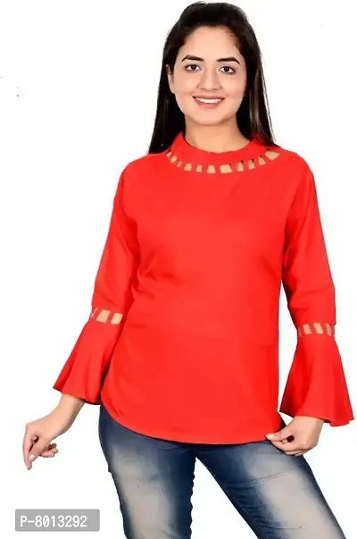 P G Cotton Top Designer Bell Full Sleeves Fancy Neck Stylish Casual Top for Girls