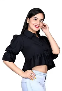 Parvstra Crepe Girls Crop Top Designer Fancy Black Top for Girls-thumb1