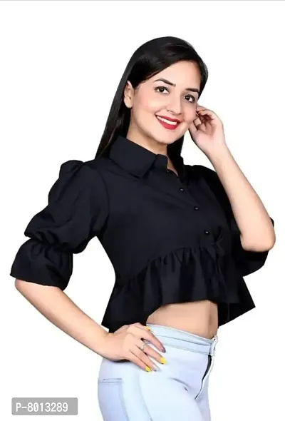 Parvstra Crepe Girls Crop Top Designer Fancy Black Top for Girls-thumb2