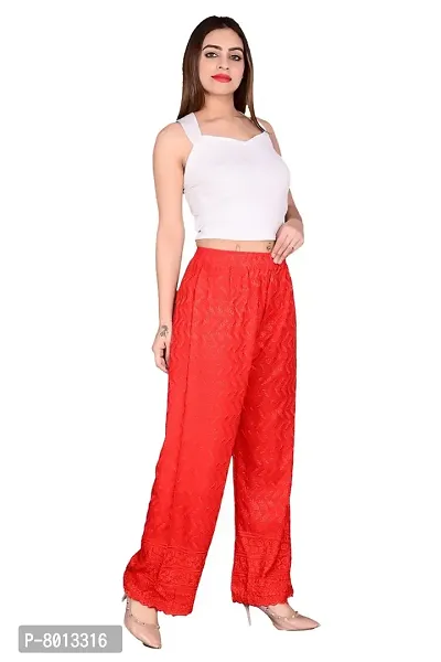 P G Chikenkari Women's Palazzo Regular Fit Soft Designer Palazzo for Girls| Free Size (Combo) (Red Blue)-thumb4