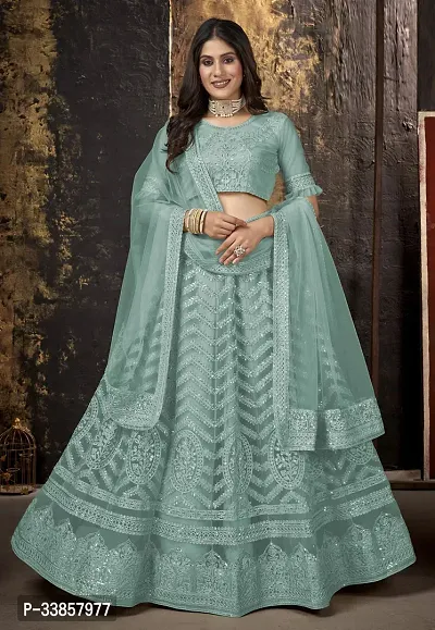 Stylish Blue Net Embroidered Lehenga Choli Set For Women-thumb0