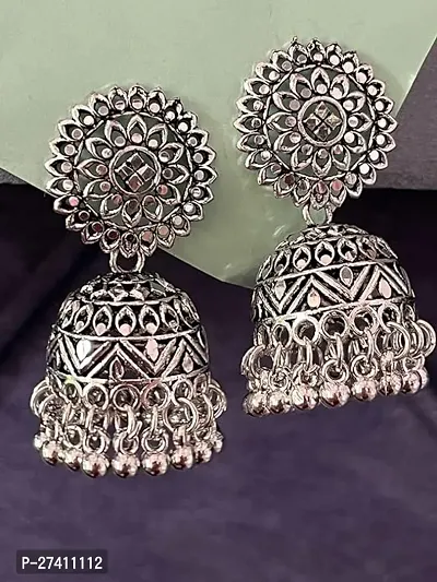 Trendy Silver Metal Jhumkas Earrings For Women-thumb0